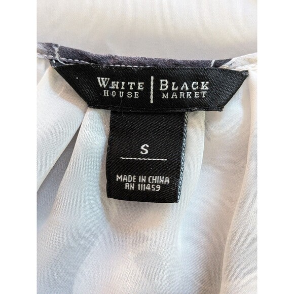 WHBM Silk Blouse Women's S Black White Silver Clip Dot Floral Ruched Romantic - Picture 3 of 13